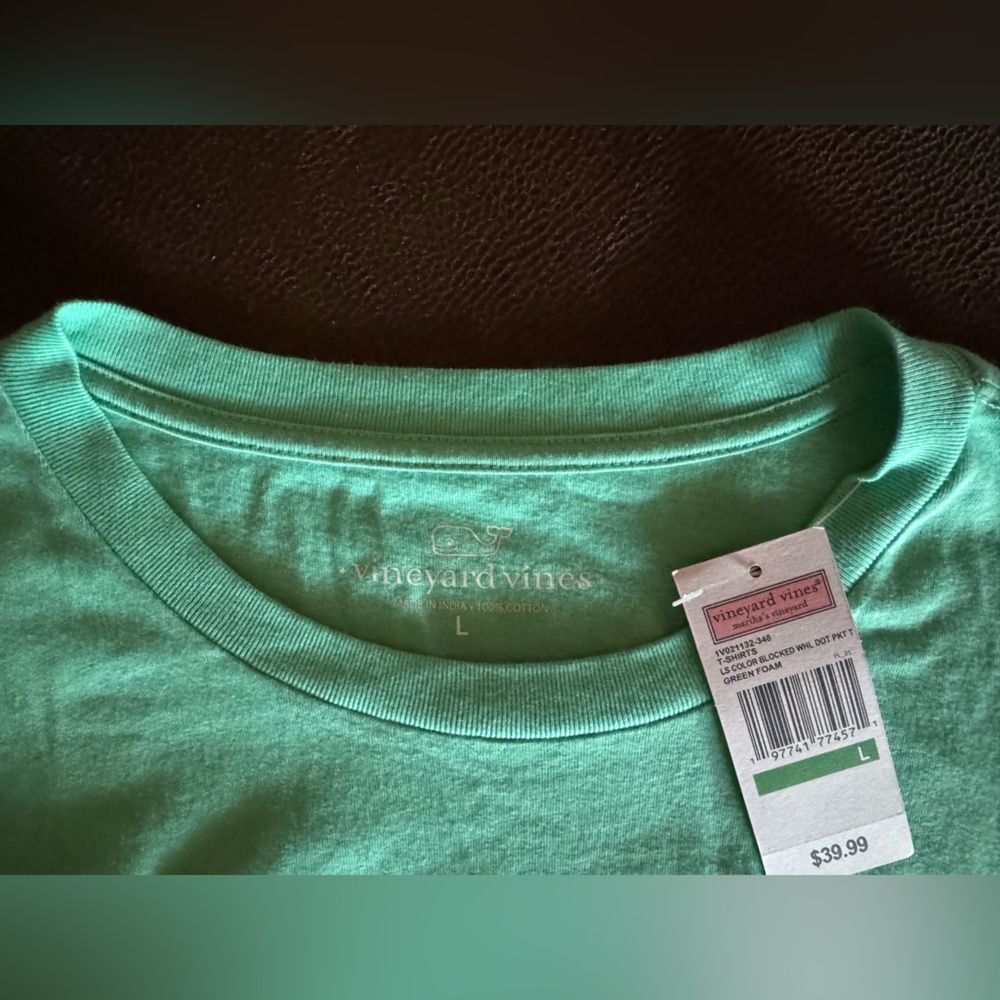 Vineyard Vines Green Long Sleeve Tee - Cotton Crewneck - Picture 5 of 5